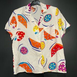Vintage Deadstock Colorful Fruit Print Button-Up Shirt size small